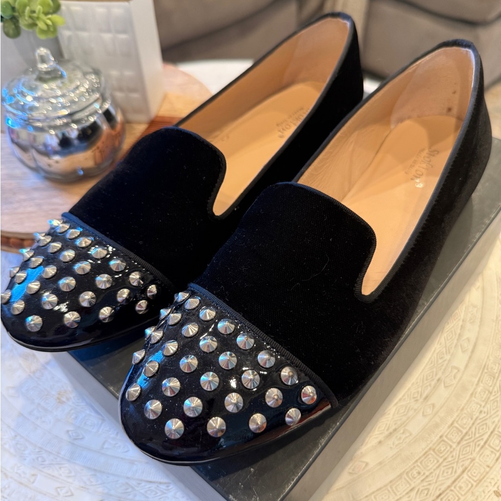 Black Studded Loafers with Velvet Finish